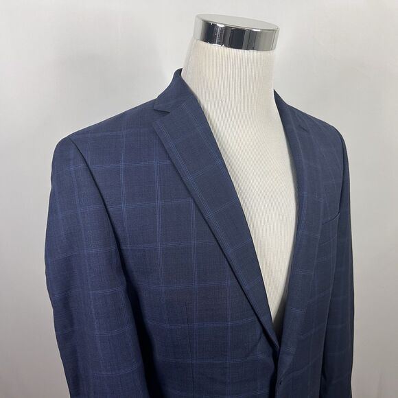 Michael Kors 38R Sport Coat 100% Wool Blue Plaid Two Button Double Vented - Picture 1 of 8